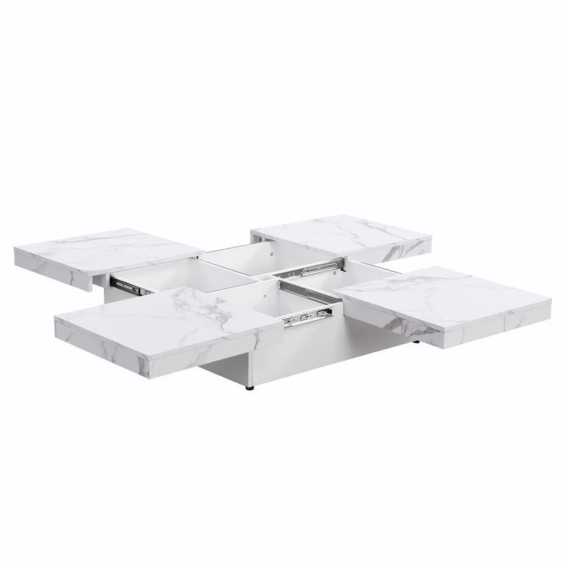 39.4-Inch Square Marble Veneer Coffee Table with Sliding Storage Top 23