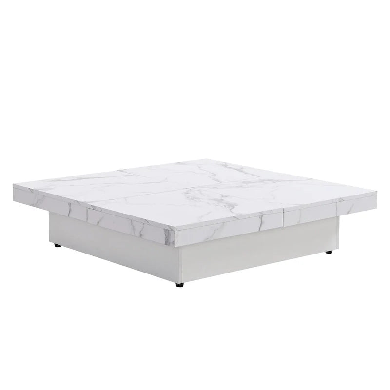 39.4-Inch Square Marble Veneer Coffee Table with Sliding Storage Top 24
