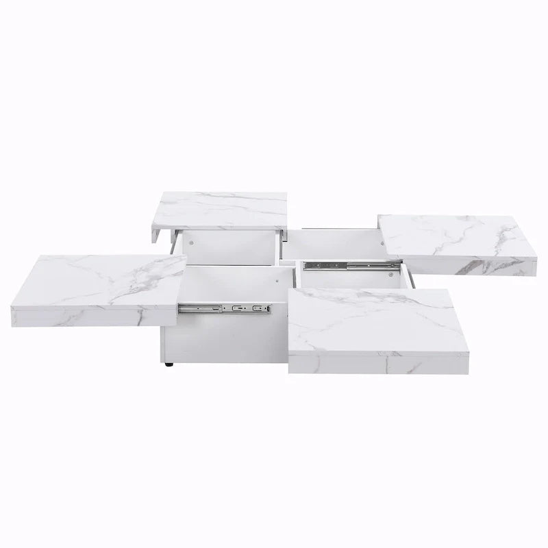 39.4-Inch Square Marble Veneer Coffee Table with Sliding Storage Top 25