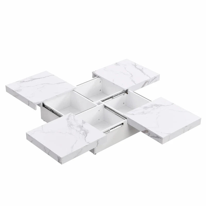 39.4-Inch Square Marble Veneer Coffee Table with Sliding Storage Top 26