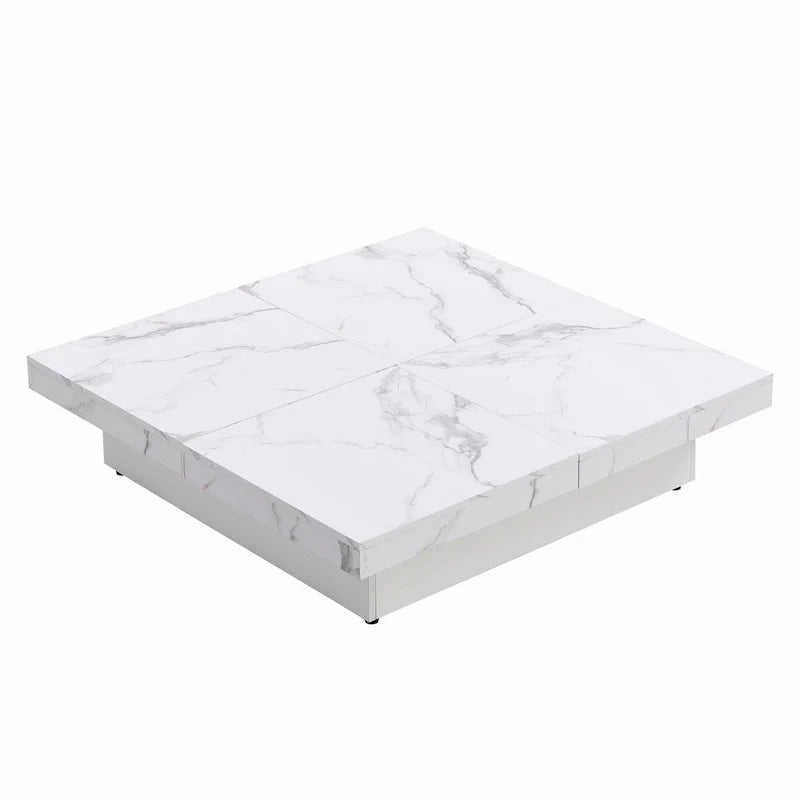39.4-Inch Square Marble Veneer Coffee Table with Sliding Storage Top 27