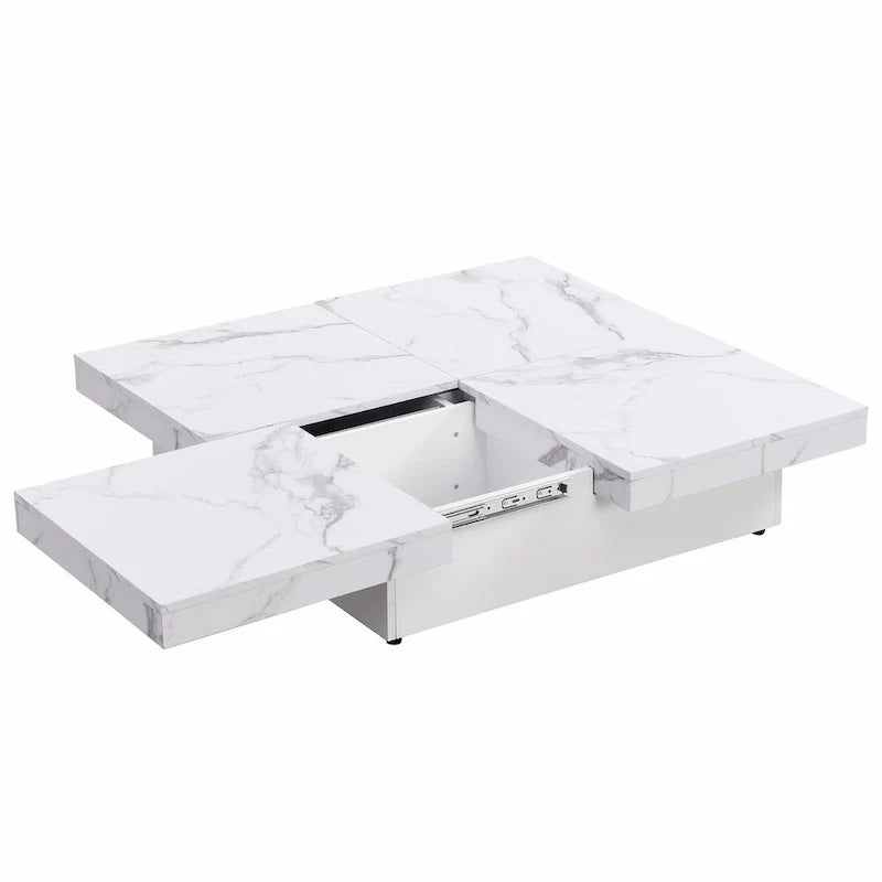 39.4-Inch Square Marble Veneer Coffee Table with Sliding Storage Top 28