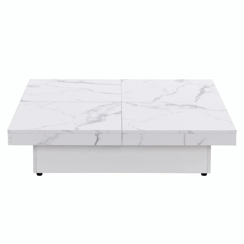 39.4-Inch Square Marble Veneer Coffee Table with Sliding Storage Top 29