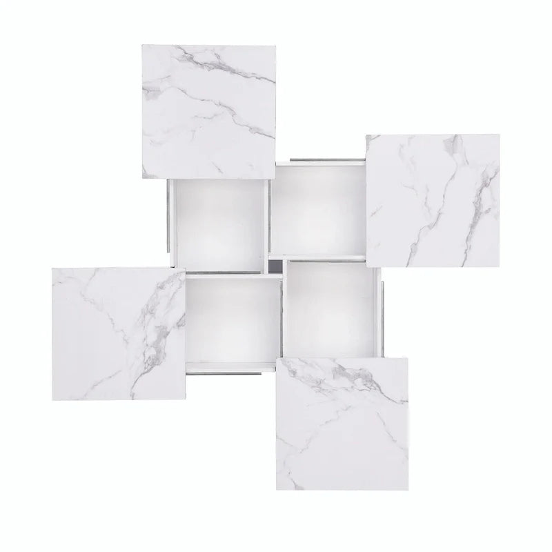 39.4-Inch Square Marble Veneer Coffee Table with Sliding Storage Top 30