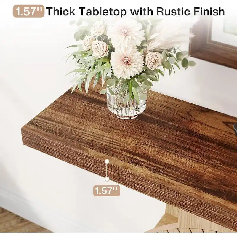 Rustic Wood Console Table with Storage Shelves for Living Room Entryway 5