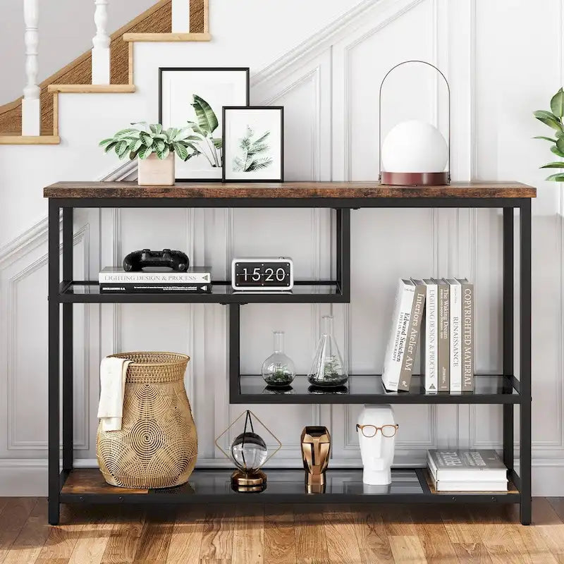4-Tier Entryway Console Table with Glass Shelving 4
