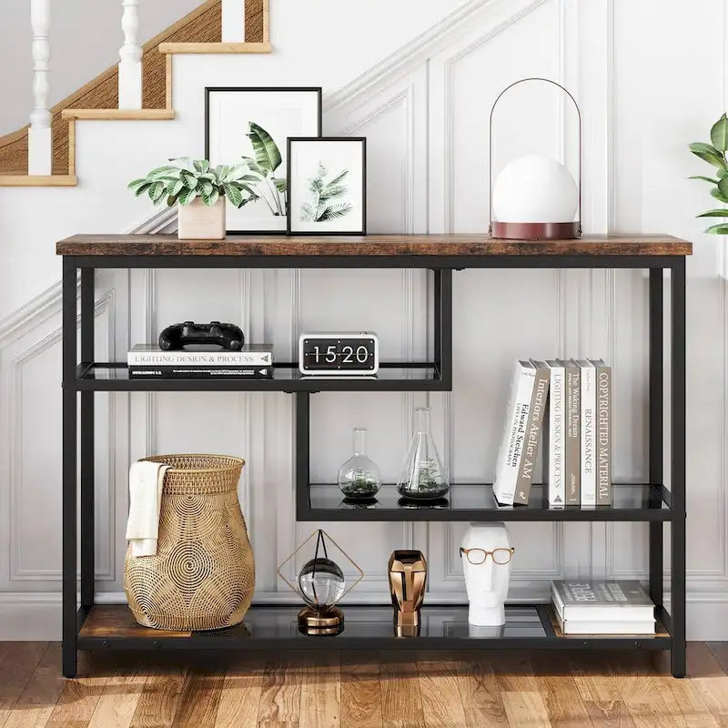 4-Tier Entryway Console Table with Glass Shelving 1