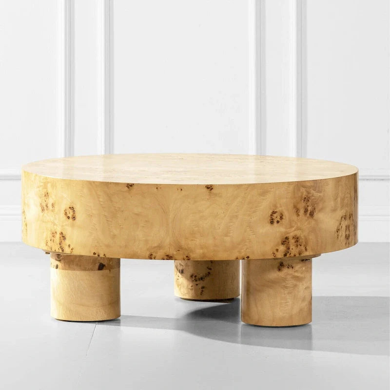 Nebula 35.5-Inch Round Burl Wood Coffee Table with Elegant Pillar Legs 3