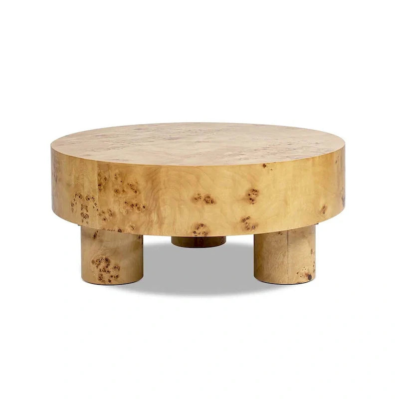 Nebula 35.5-Inch Round Burl Wood Coffee Table with Elegant Pillar Legs 6
