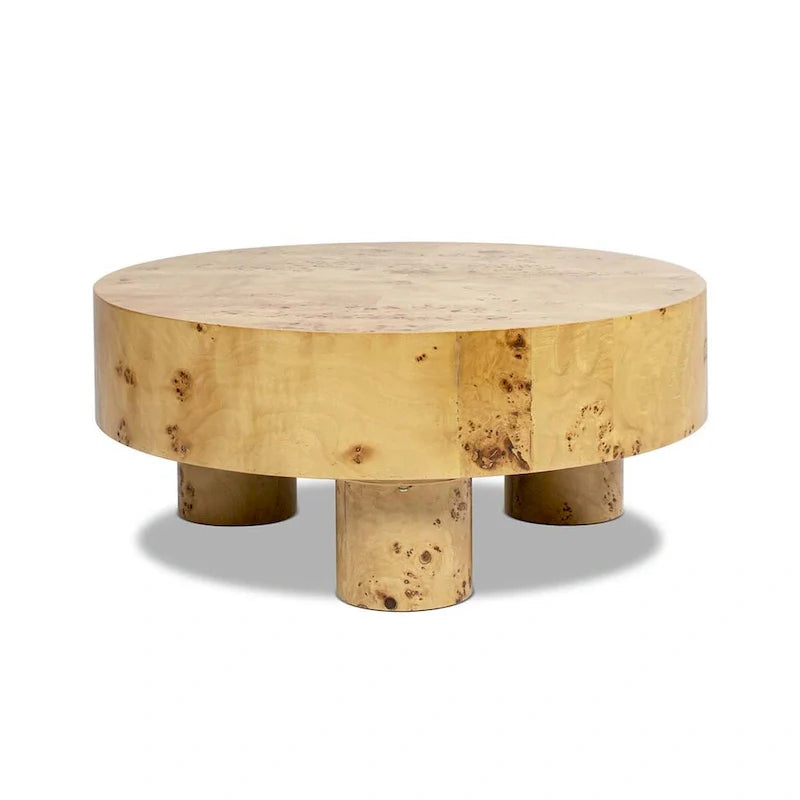 Nebula 35.5-Inch Round Burl Wood Coffee Table with Elegant Pillar Legs 7