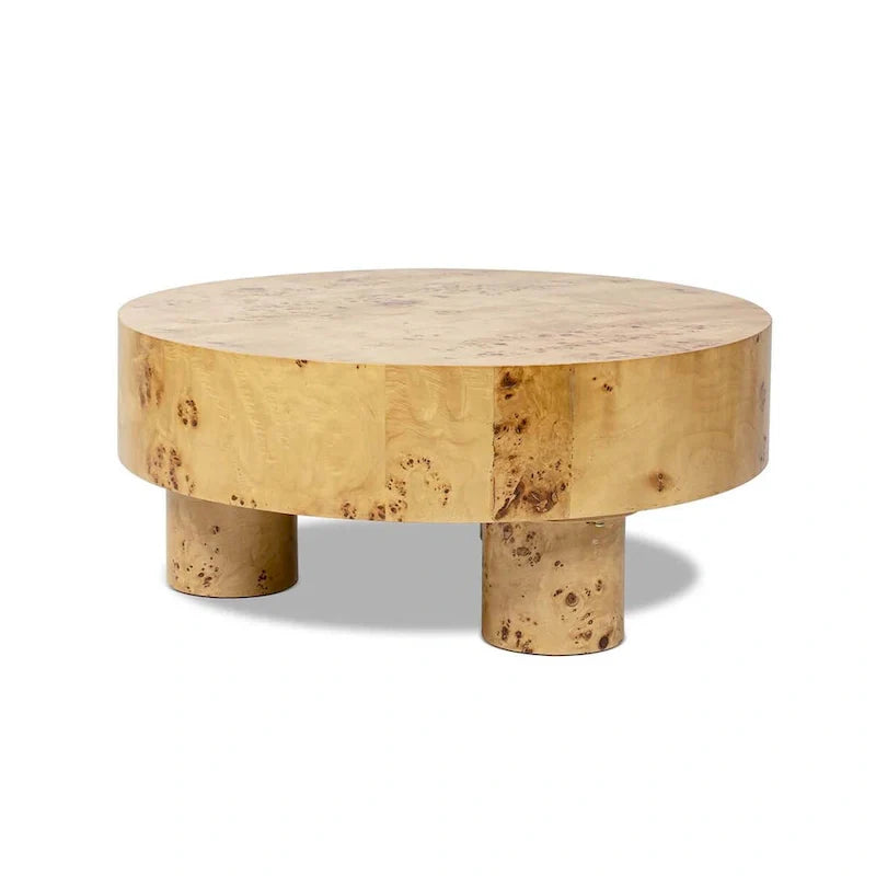 Nebula 35.5-Inch Round Burl Wood Coffee Table with Elegant Pillar Legs 8