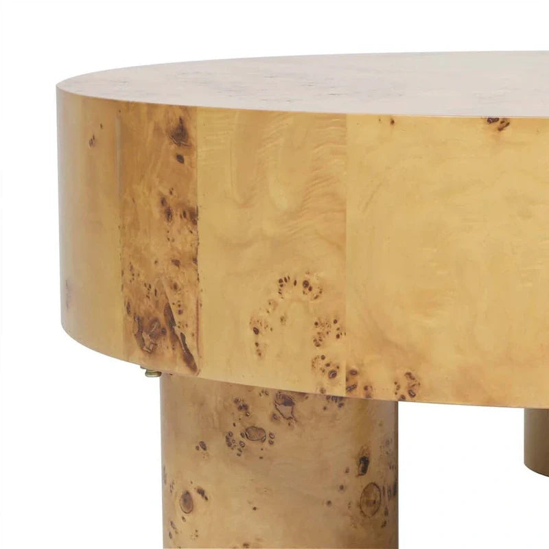Nebula 35.5-Inch Round Burl Wood Coffee Table with Elegant Pillar Legs 9