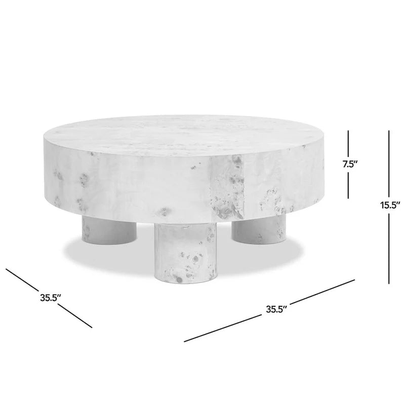 Nebula 35.5-Inch Round Burl Wood Coffee Table with Elegant Pillar Legs 11