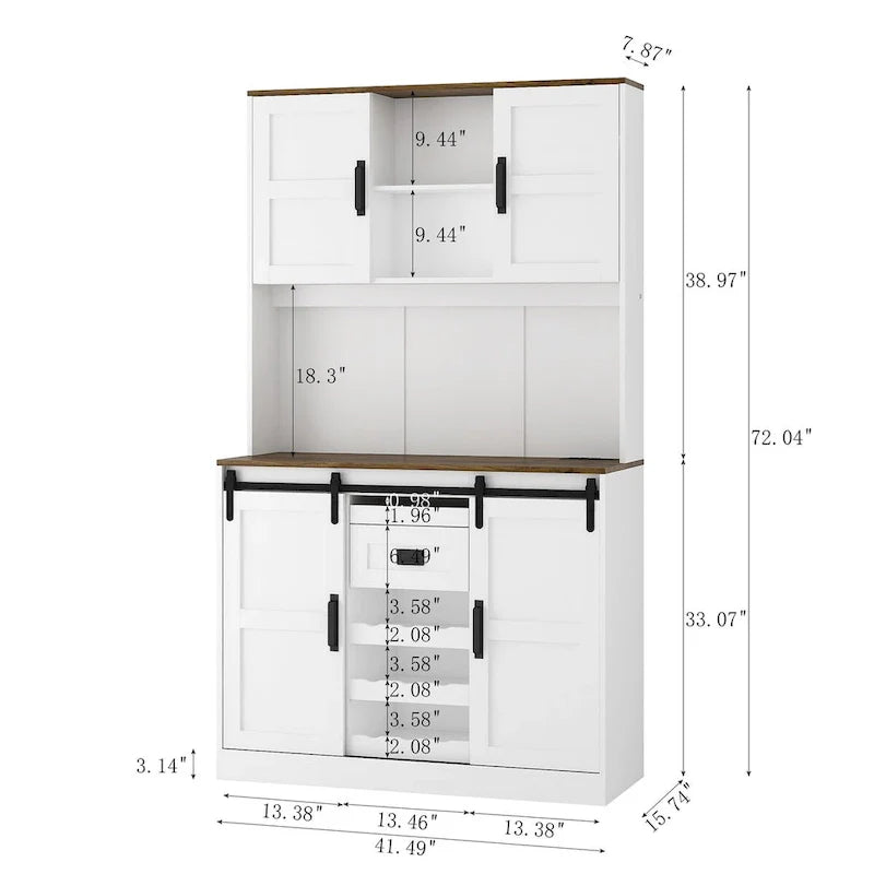Rustic White Farmhouse Bar Cabinet with Sliding Barn Door - Spacious Kitchen Buffet and Coffee Bar Sideboard Table 2
