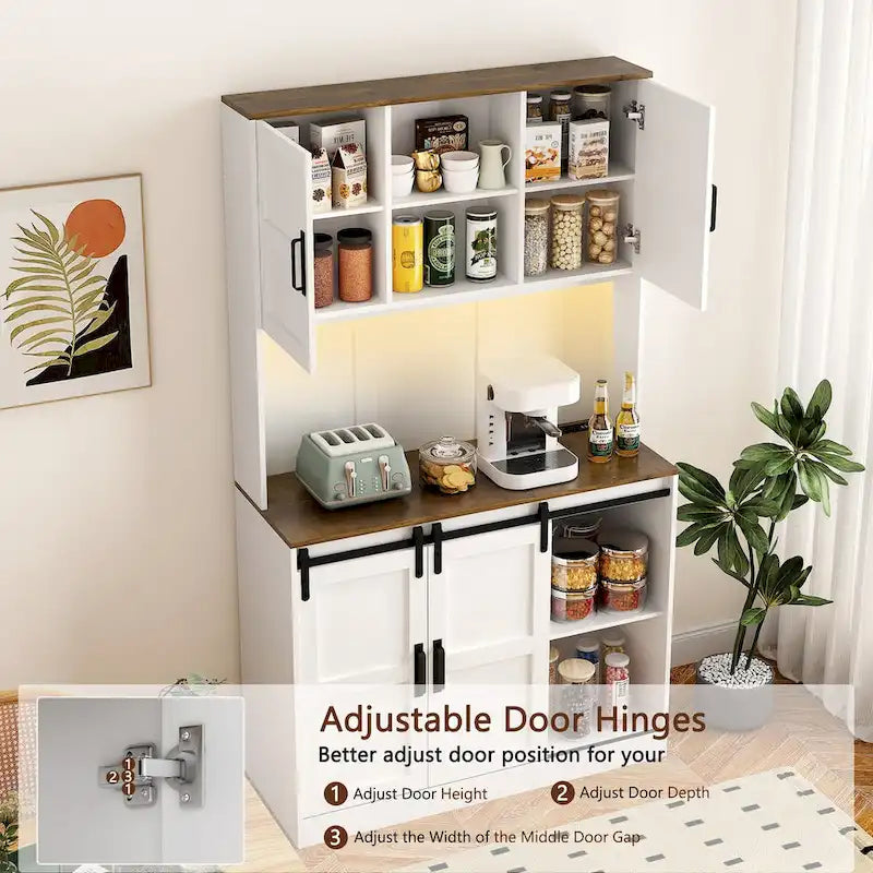 Rustic White Farmhouse Bar Cabinet with Sliding Barn Door - Spacious Kitchen Buffet and Coffee Bar Sideboard Table 9