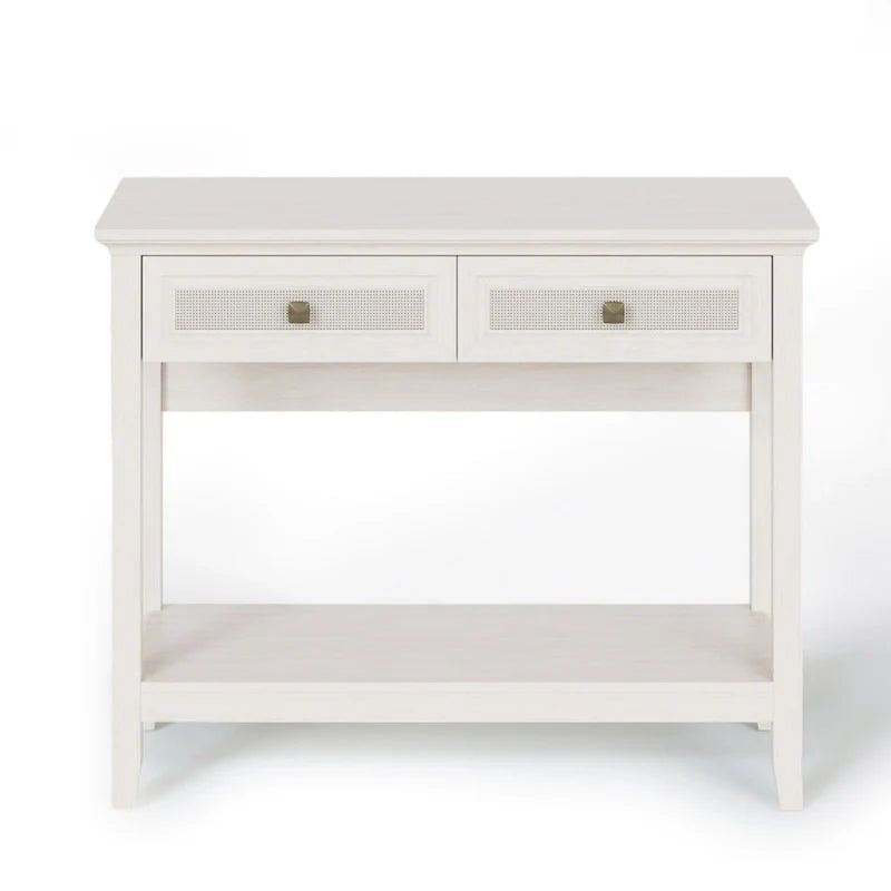Bohemian Natural Rattan Console Table with Expanded Top and Dual Drawers 9