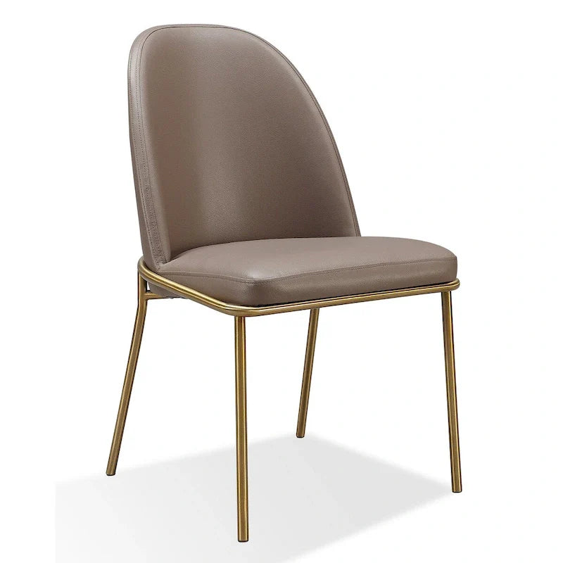 Set of 2 Taupe Faux Leather Dining Chairs with 20-Inch Brass Tubular Frame 1