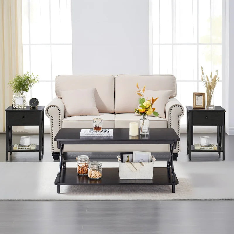 Javlergo Contemporary 3-Piece Living Room Coffee Table Set: Includes Wood Coffee Table and Two End Tables 1
