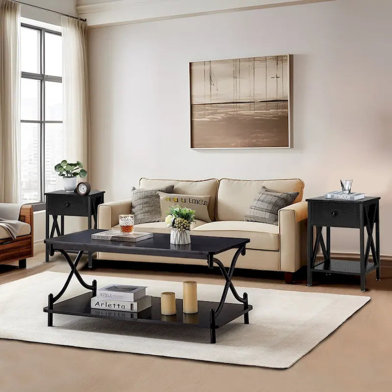 Javlergo Contemporary 3-Piece Living Room Coffee Table Set: Includes Wood Coffee Table and Two End Tables 2