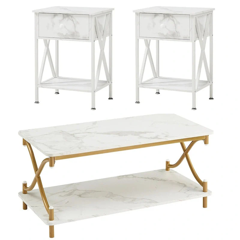 Javlergo Contemporary 3-Piece Living Room Coffee Table Set: Includes Wood Coffee Table and Two End Tables 9