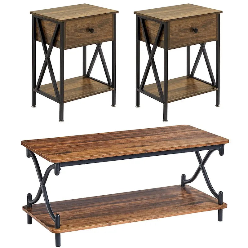 Javlergo Contemporary 3-Piece Living Room Coffee Table Set: Includes Wood Coffee Table and Two End Tables 17