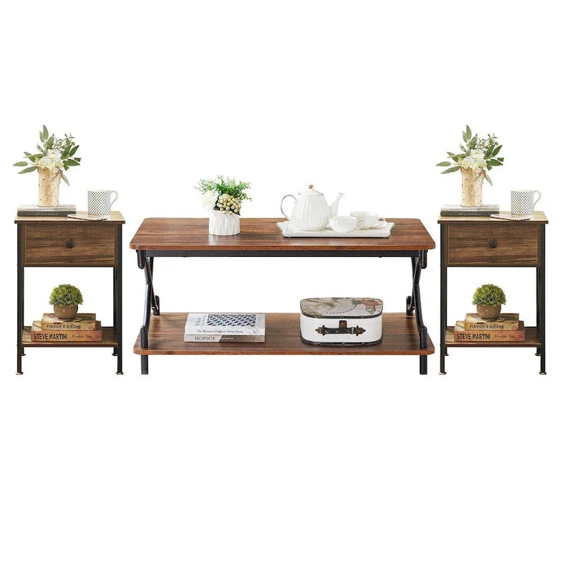 Javlergo Contemporary 3-Piece Living Room Coffee Table Set: Includes Wood Coffee Table and Two End Tables 18