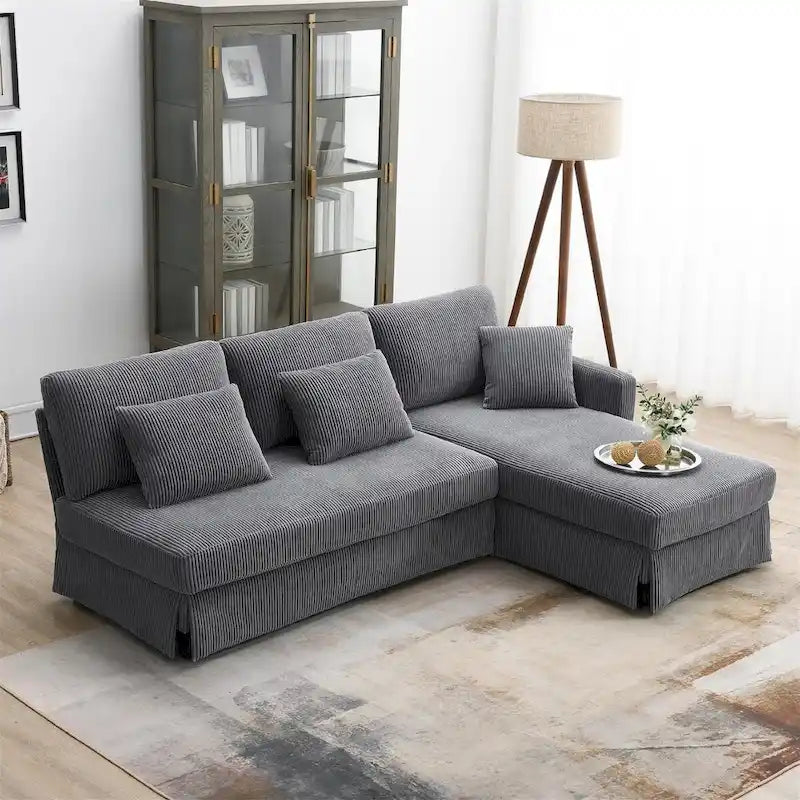 Contemporary L-Shaped Corduroy Sofa with Reversible Chaise from Harper & Bright Designs 1