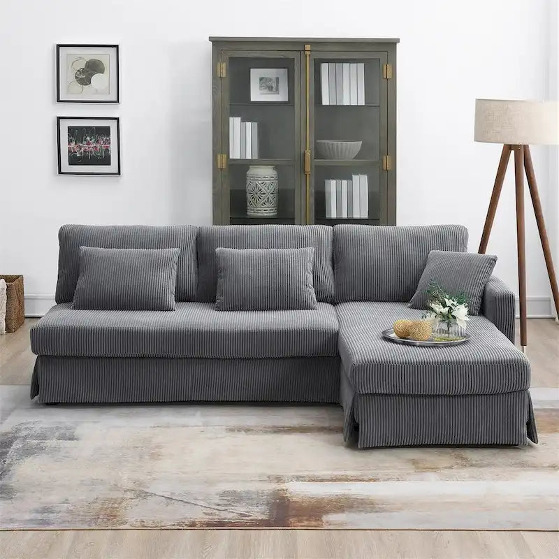 Contemporary L-Shaped Corduroy Sofa with Reversible Chaise from Harper & Bright Designs 2