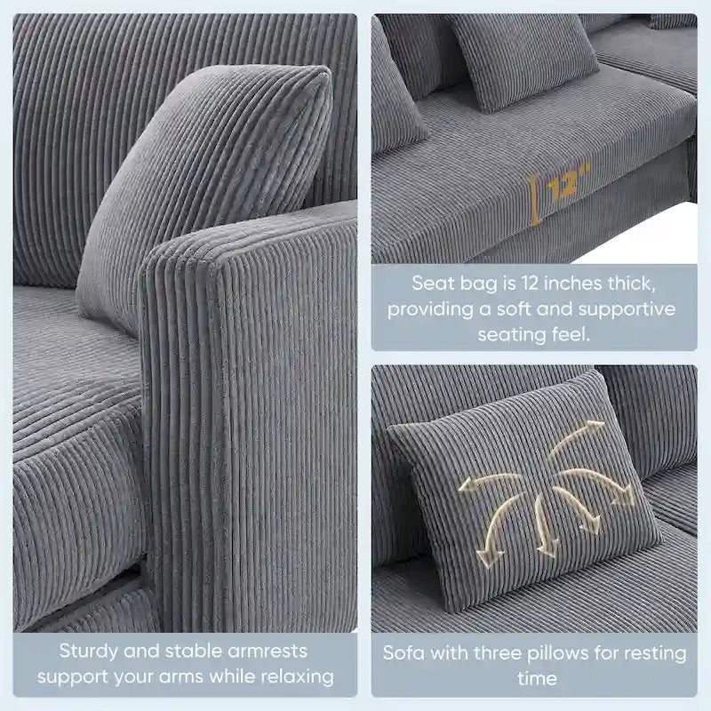 Contemporary L-Shaped Corduroy Sofa with Reversible Chaise from Harper & Bright Designs 7