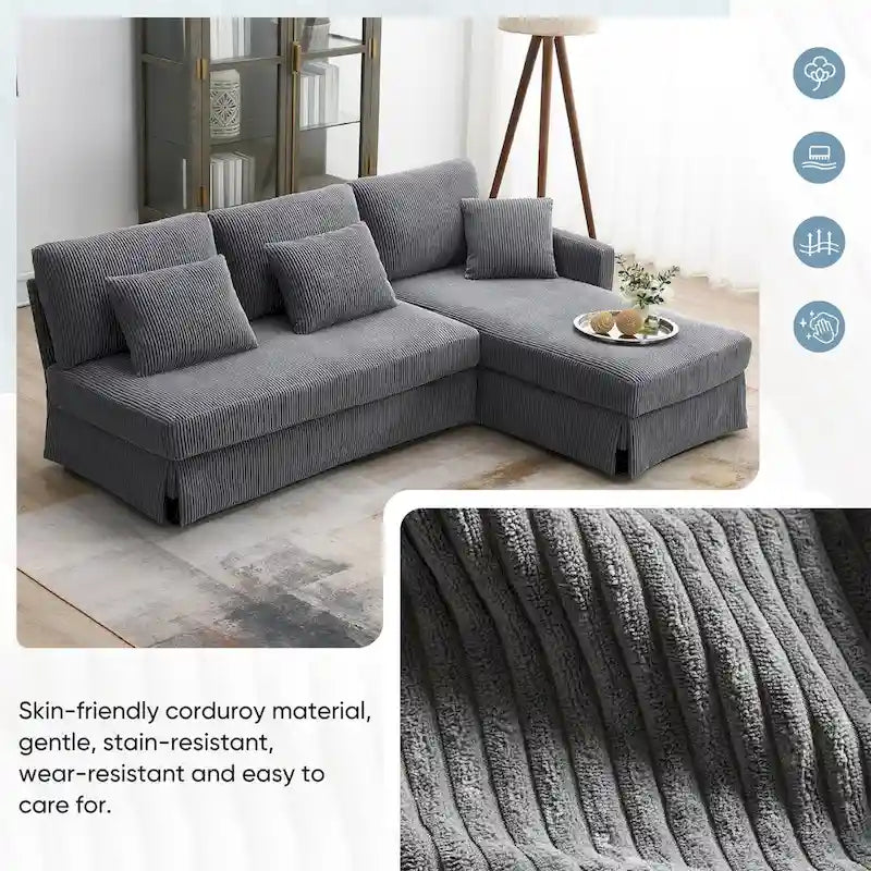 Contemporary L-Shaped Corduroy Sofa with Reversible Chaise from Harper & Bright Designs 8
