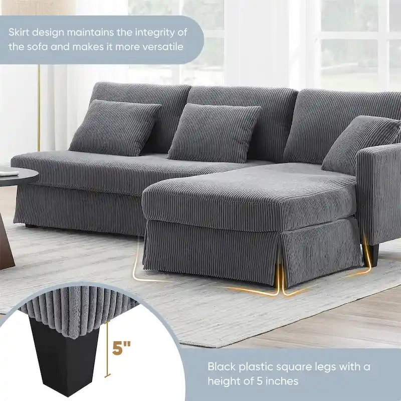 Contemporary L-Shaped Corduroy Sofa with Reversible Chaise from Harper & Bright Designs 9