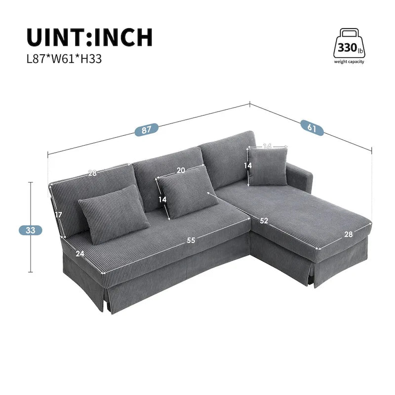 Contemporary L-Shaped Corduroy Sofa with Reversible Chaise from Harper & Bright Designs 10