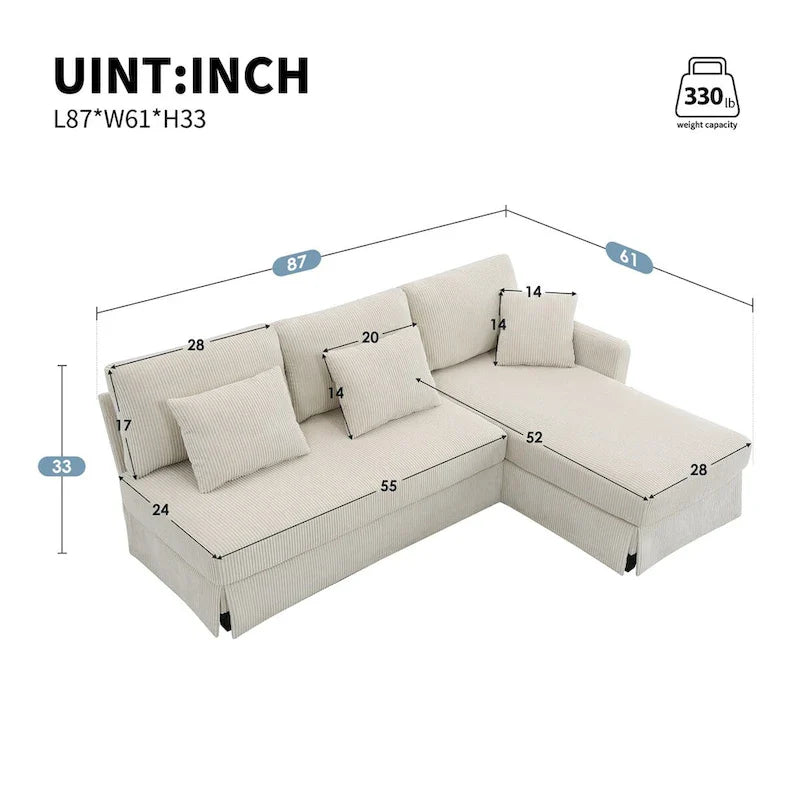 Contemporary L-Shaped Corduroy Sofa with Reversible Chaise from Harper & Bright Designs 17