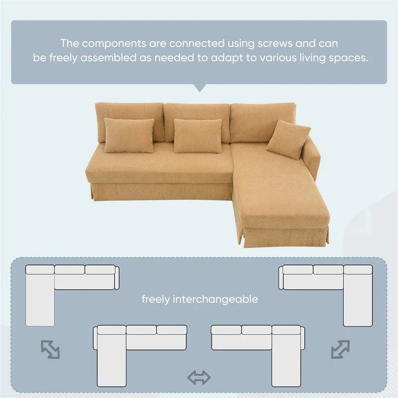 Contemporary L-Shaped Corduroy Sofa with Reversible Chaise from Harper & Bright Designs 19