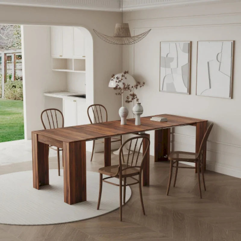 Extendable Console Dining Table with Storage Extension Leaves