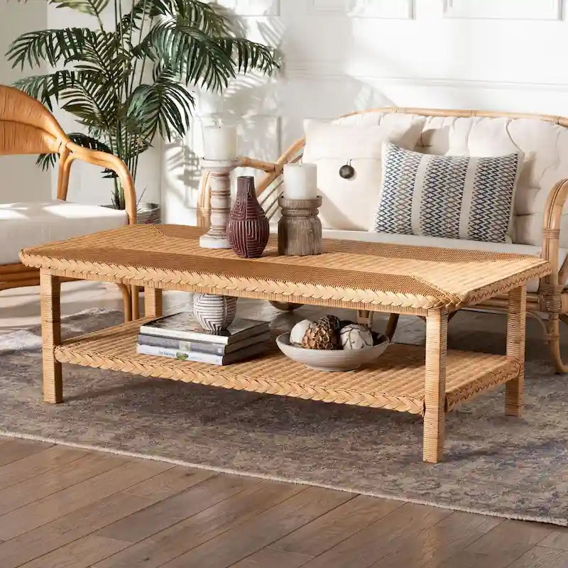 Minahasa Bohemian Braided Rattan Coffee Table in Light Honey 1