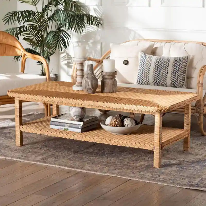 Minahasa Bohemian Braided Rattan Coffee Table in Light Honey 7