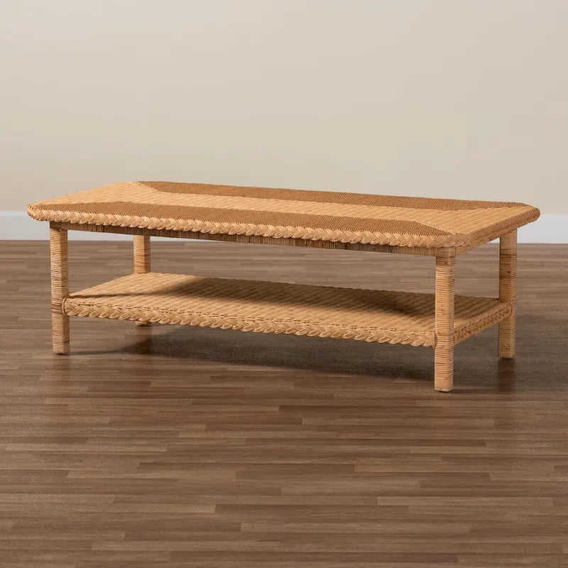 Minahasa Bohemian Braided Rattan Coffee Table in Light Honey 8