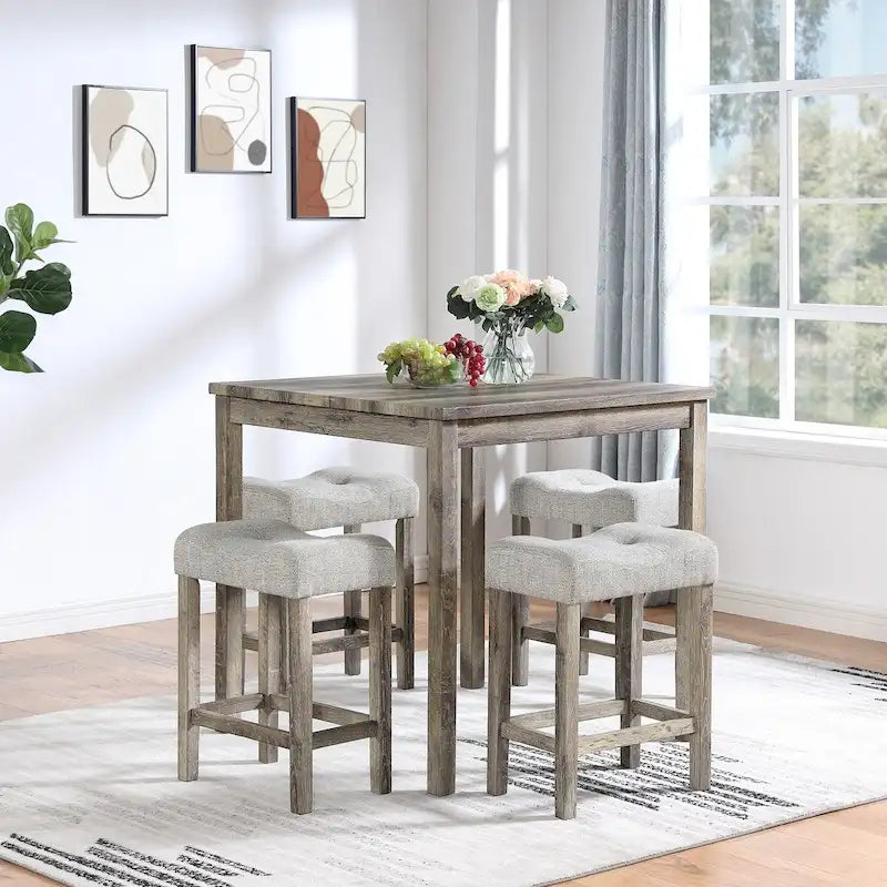 5-Piece Wood Dining Set: Square Table with 4 Upholstered Chairs 10