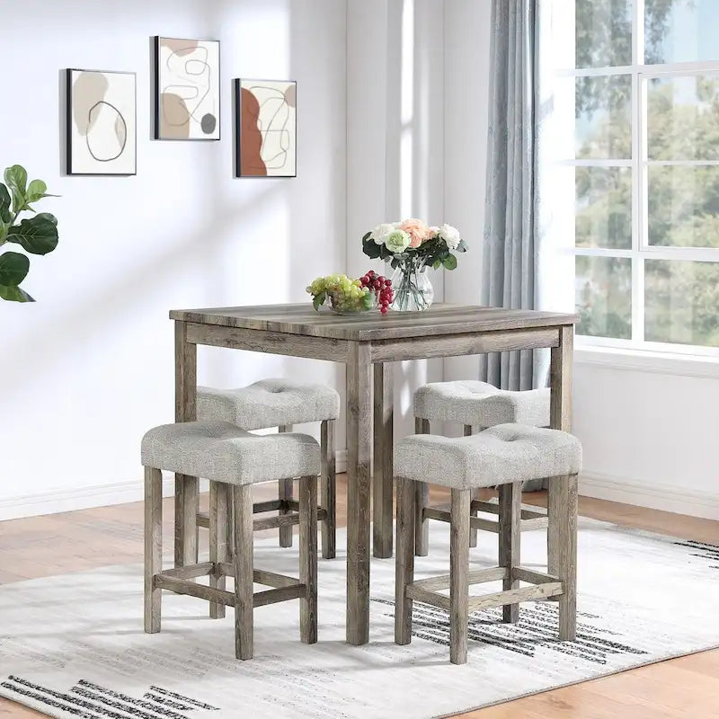 5-Piece Wood Dining Set: Square Table with 4 Upholstered Chairs 1