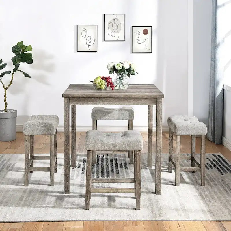 5-Piece Wood Dining Set: Square Table with 4 Upholstered Chairs 3