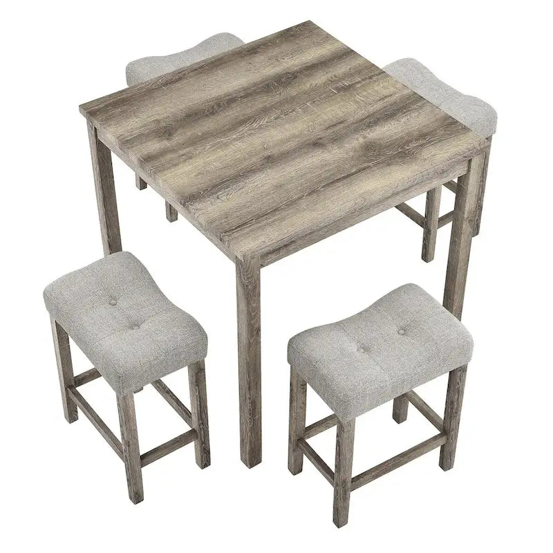 5-Piece Wood Dining Set: Square Table with 4 Upholstered Chairs 4