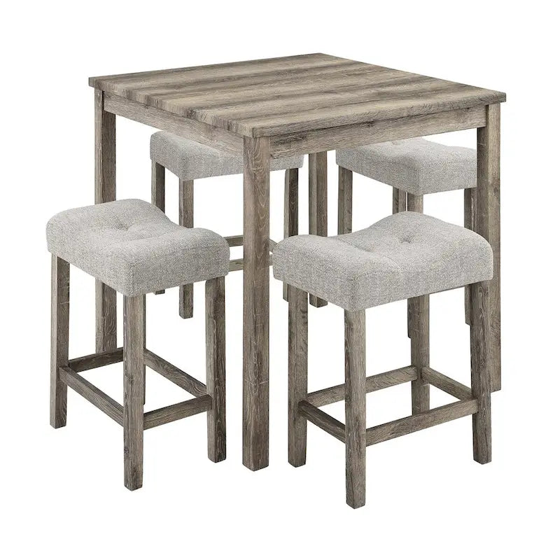 5-Piece Wood Dining Set: Square Table with 4 Upholstered Chairs 5