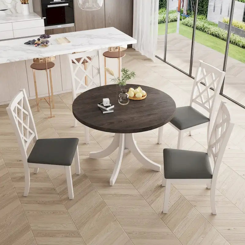 5-Piece Upholstered Chair Round Dining Table Set 15