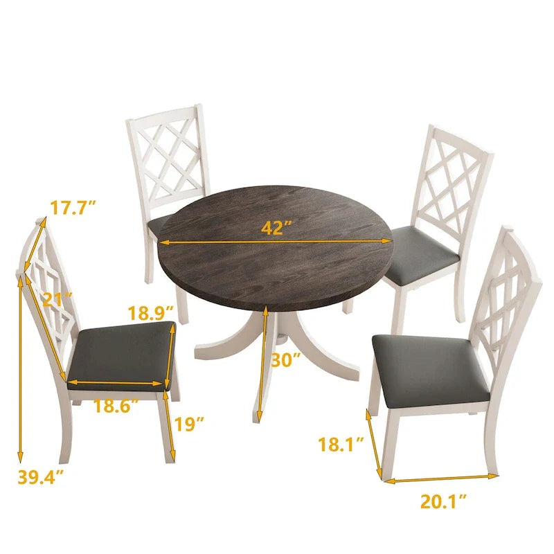 5-Piece Upholstered Chair Round Dining Table Set 3