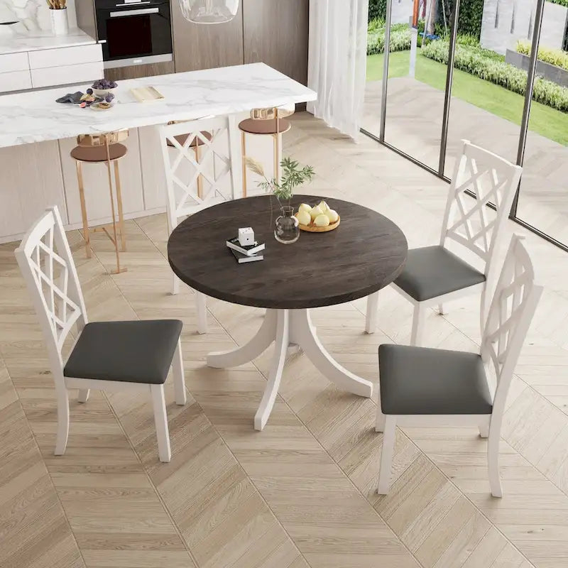 5-Piece Upholstered Chair Round Dining Table Set 4