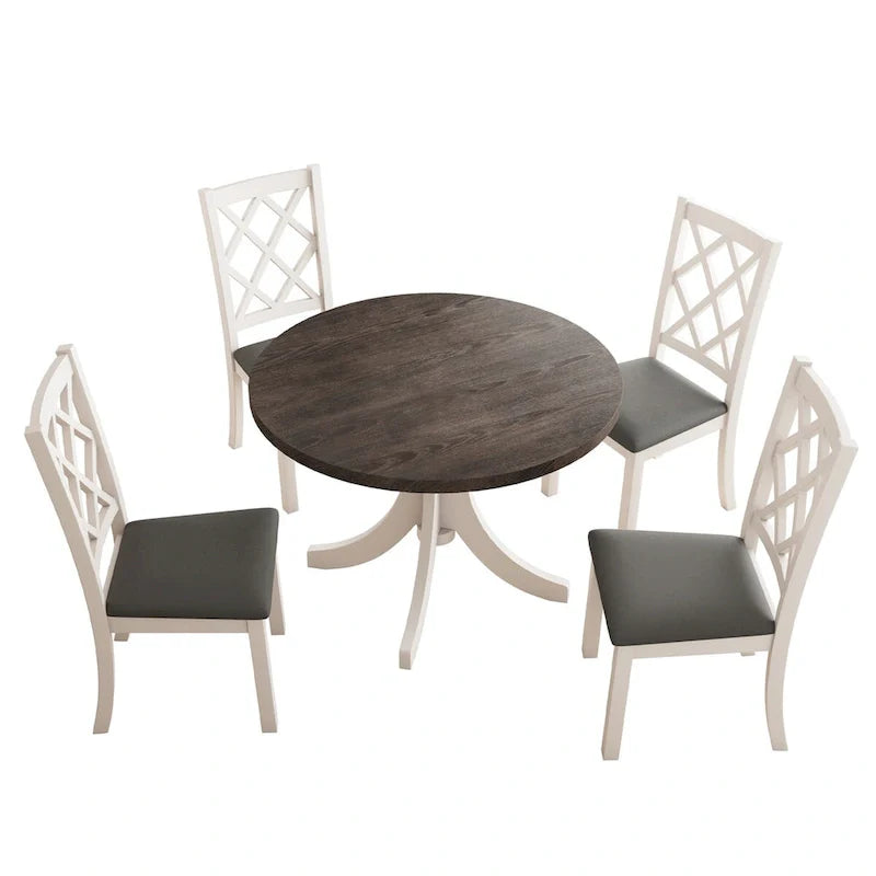 5-Piece Upholstered Chair Round Dining Table Set 5