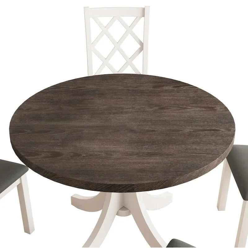 5-Piece Upholstered Chair Round Dining Table Set 6