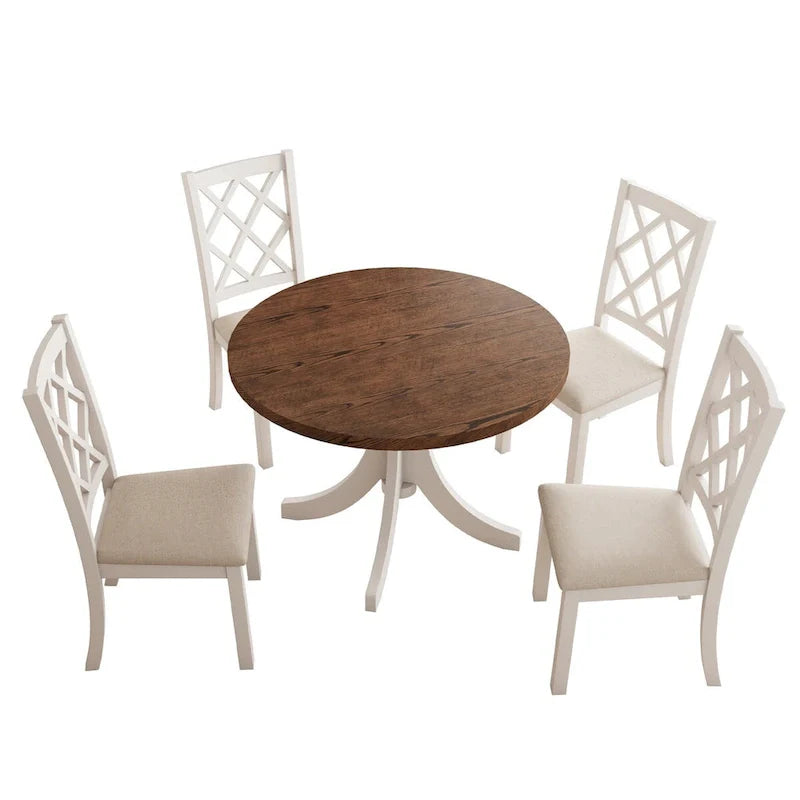 5-Piece Upholstered Chair Round Dining Table Set 10