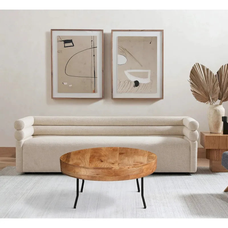32-Inch Round Coffee Table with Handcrafted Mango Wood Top and Black Metal Angled Legs 1